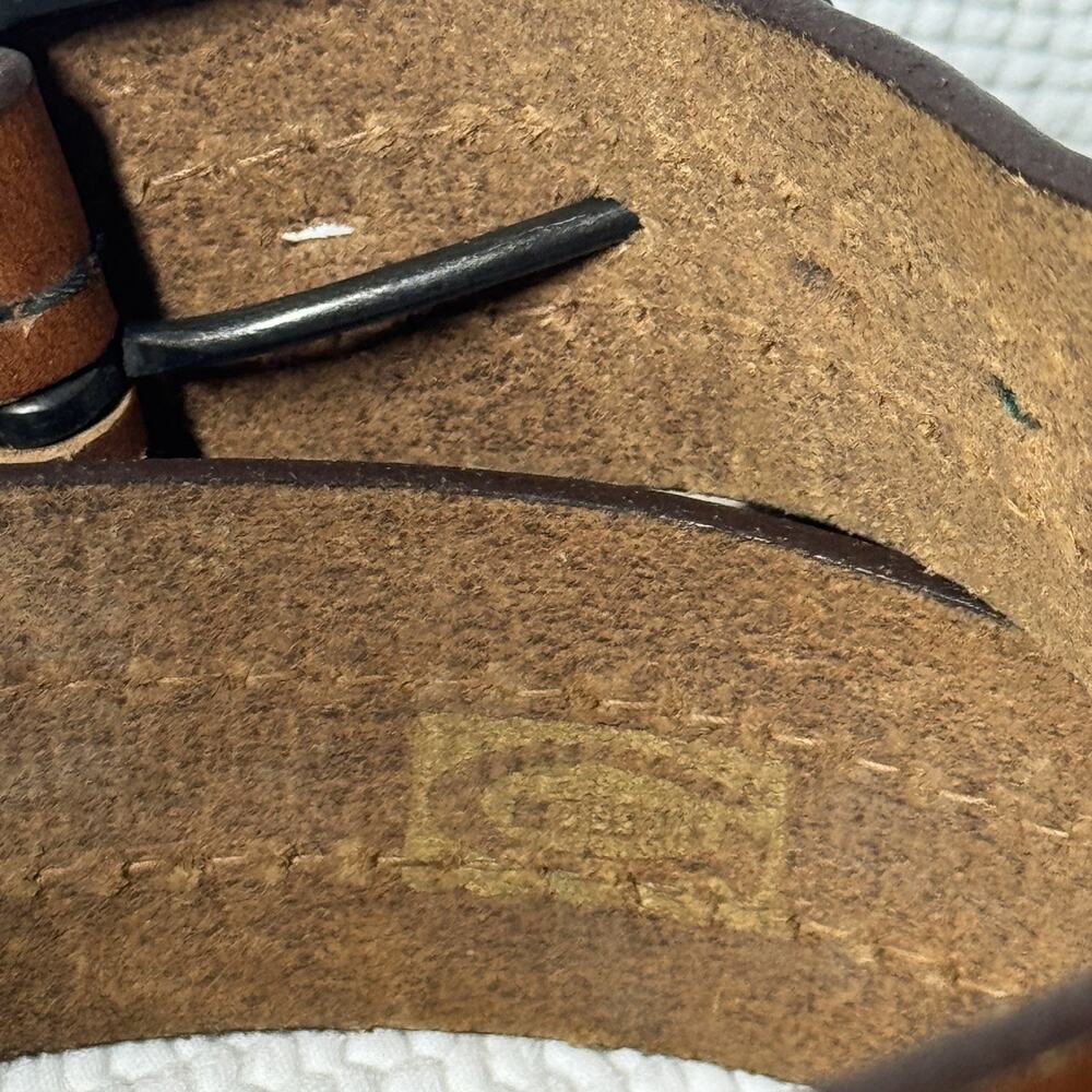 Vintage Brown Genuine Rugged Range Leather Wide Belt Contrast Stitching Thick - Picture 11 of 13